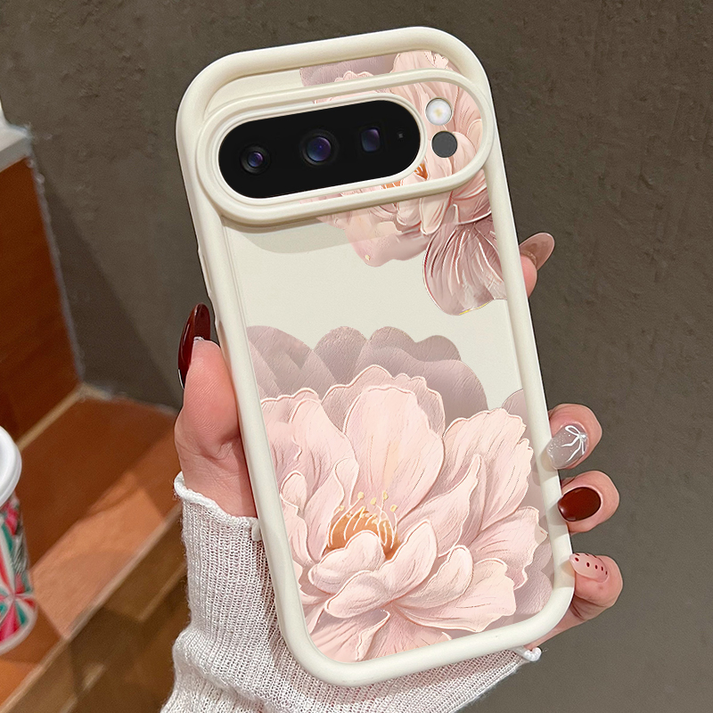 Google Pixel 9 Pro - Pembe Çiçek Desenli Yumuşak TPU Telefon