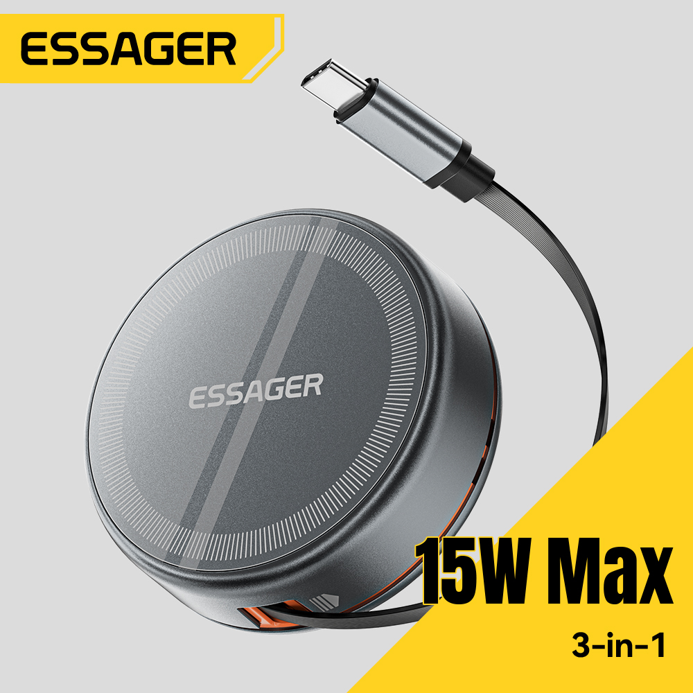 Watch Charger Cable - Essager 15W 3'ü 1 Arada Manyetik